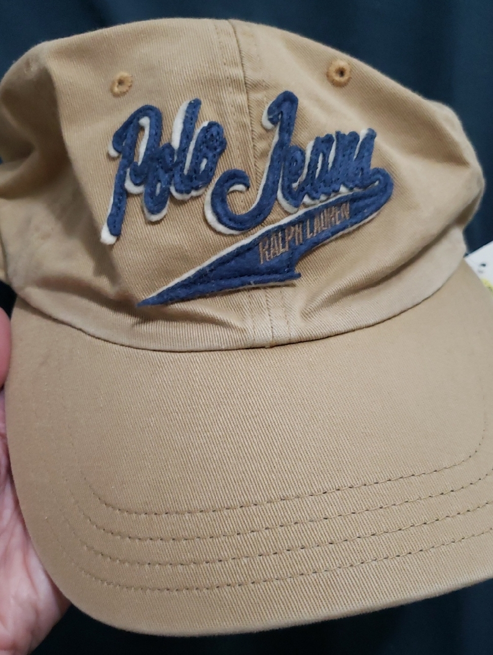 NWT- Ralph Lauren Polo Jeans Khaki Baseball Cap with Blue Embroidery - Picture 2 of 6